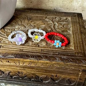 3 Piece Set Stretch Flower Beaded Rings